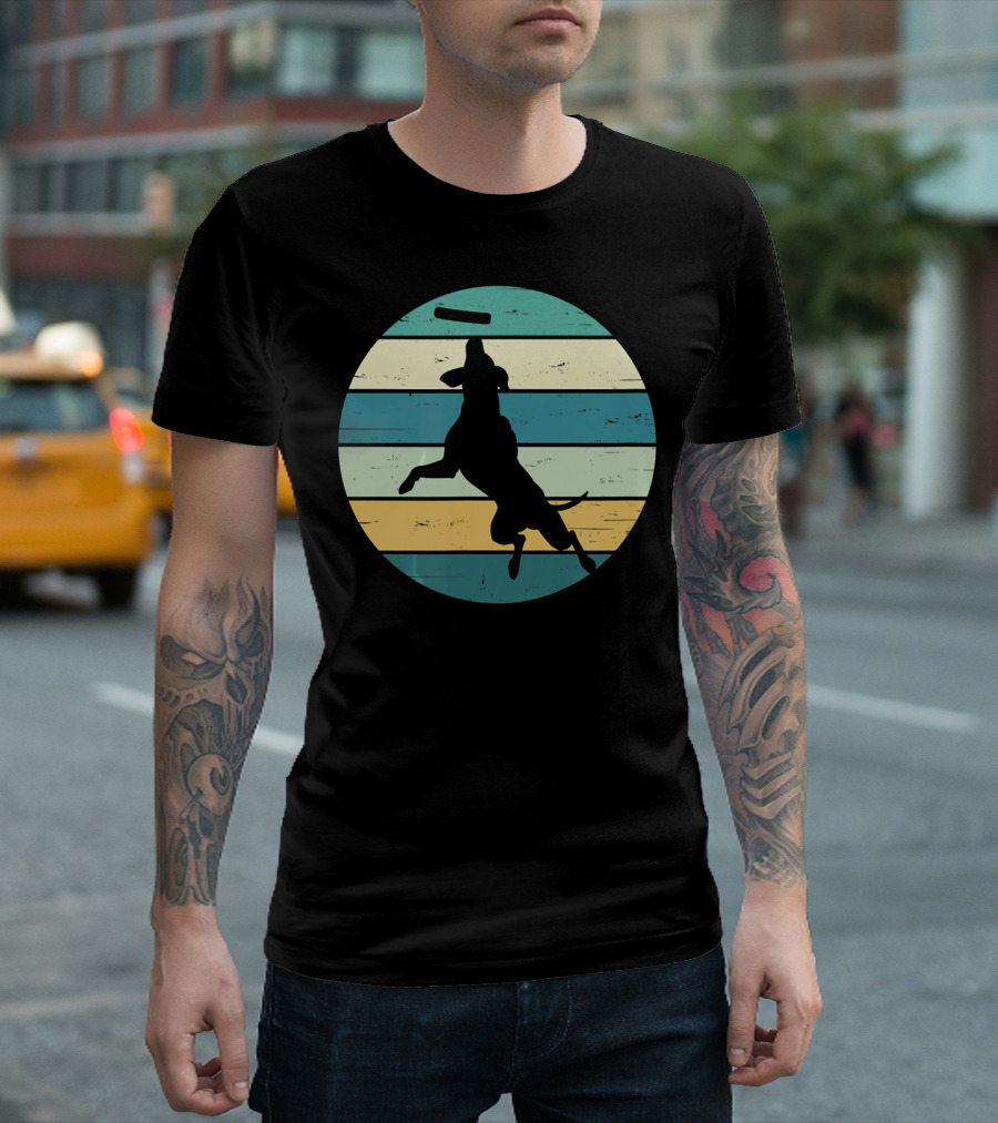 Dock Diving Dog Vintage Silhouette Retro Stripes T-Shirt