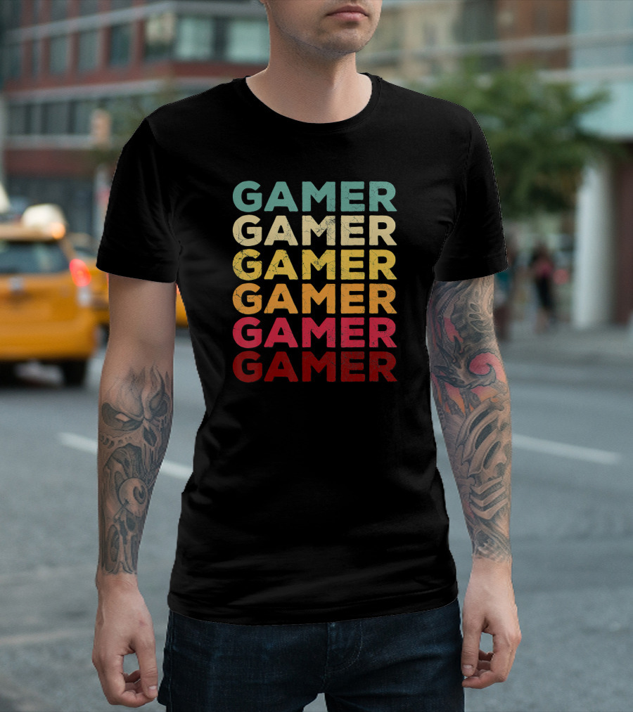 Retro Gamer Multicolor Text Video Game Men Kids Boy T-Shirt