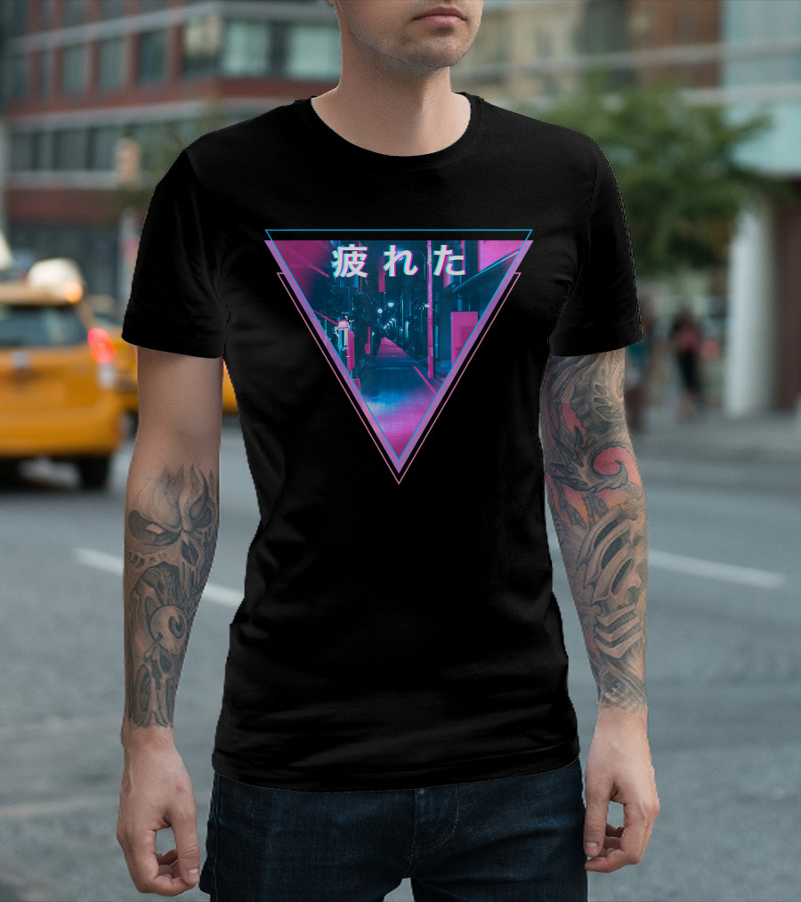TIRED Japanese Otaku Abandoned City Street 疲れた Neon Vibes T-Shirt