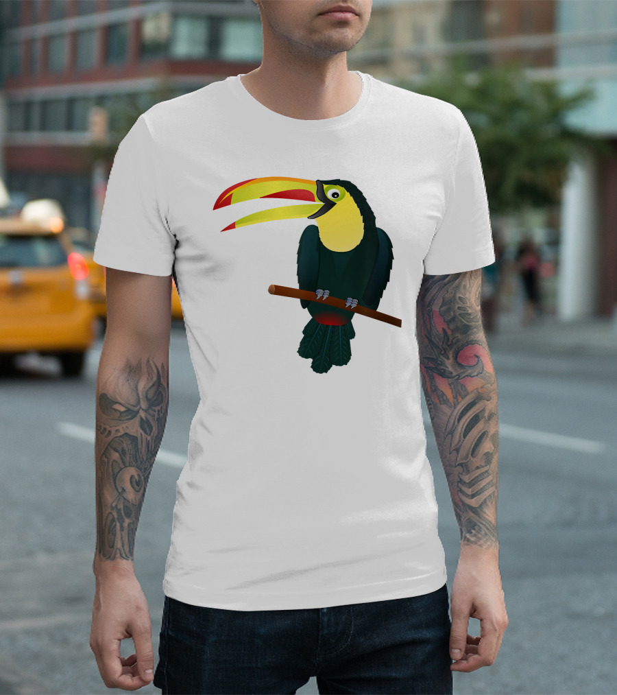 Toucan Bird Perched on Branch with Vibrant Beak T-Shirt