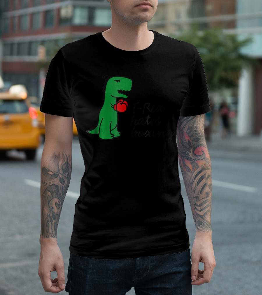 T Rex Hates Boxing Dinosaur with Red Boxing Glove T-Shirt