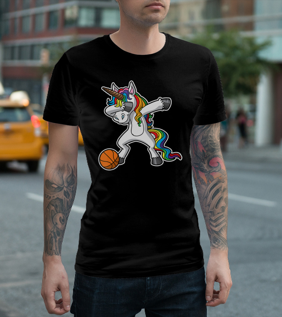 Unicorn Dabbing Basketball Rainbow Mane T-Shirt