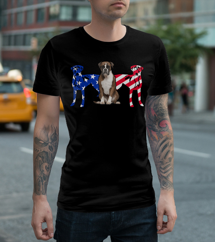 Unique Boxer Dog Patriotic American Flag T-Shirt