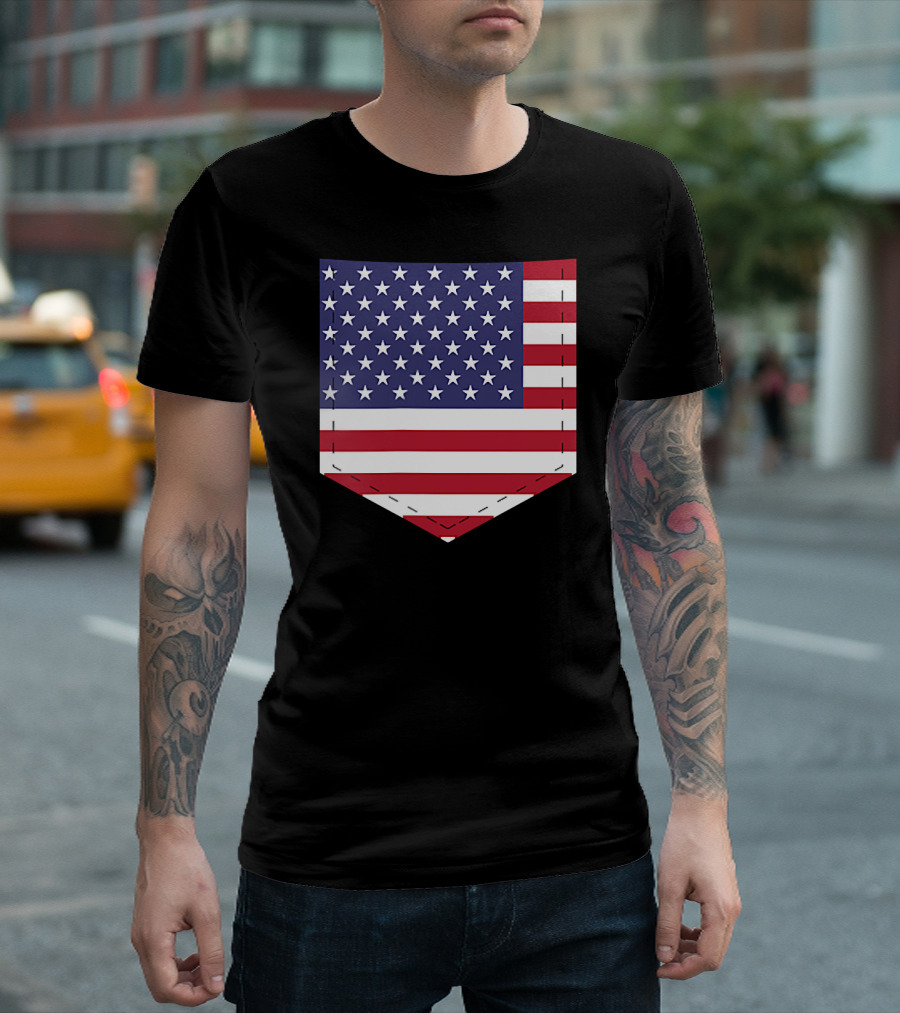 United States Flag Pattern Pocket T-Shirt