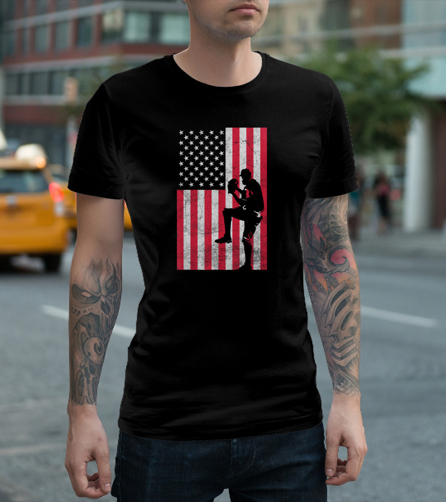 USA American Flag Baseball Pitcher Red White Blue T-Shirt
