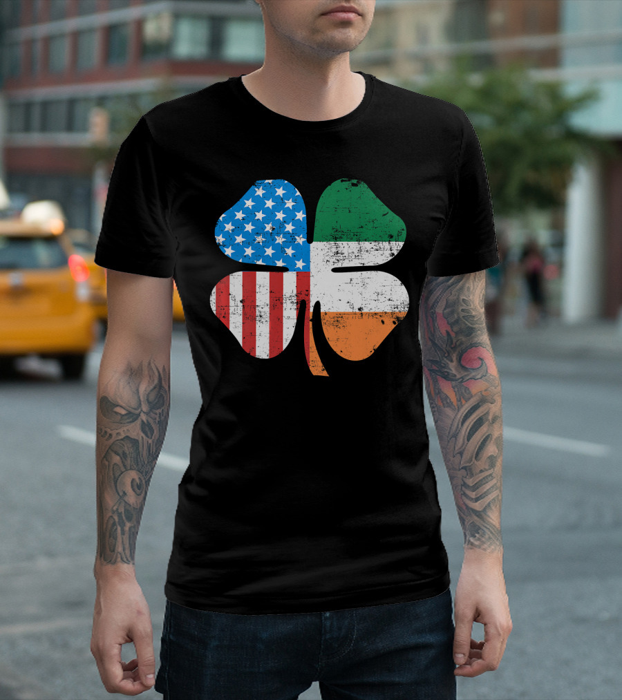 St. Patrick's Day Clover USA Ireland Flag T-Shirt