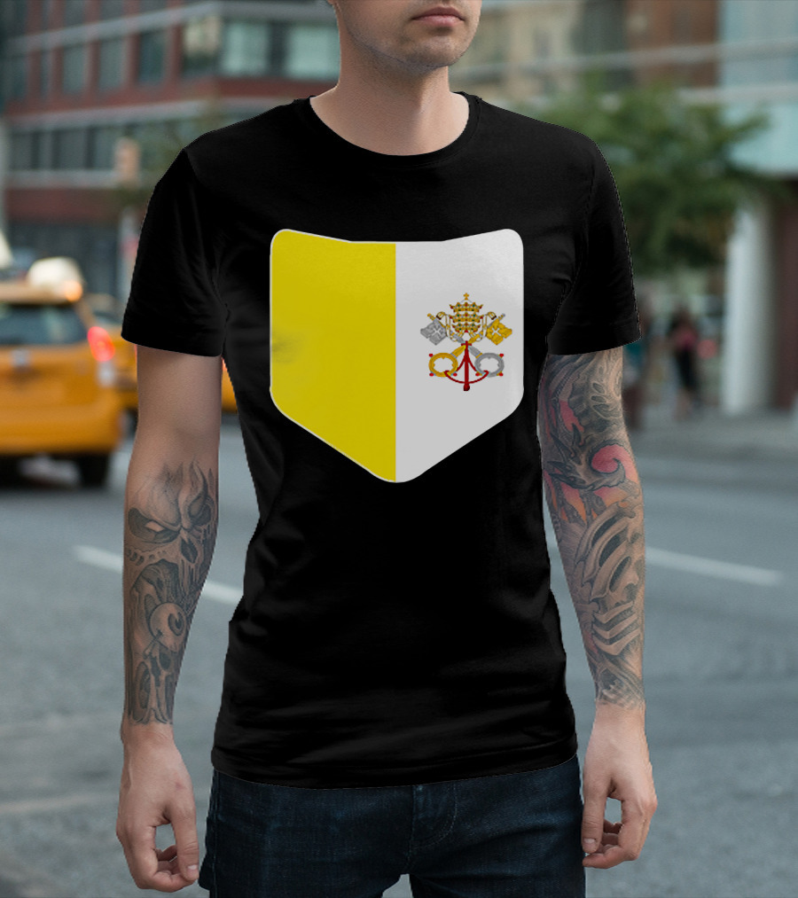 Vatican City Flag Pocket Style Emblem Design with Keys and Tiara T-Shirt