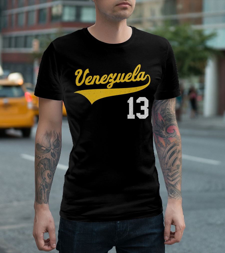 Venezuela Vintage Baseball Script Number 13 T-Shirt