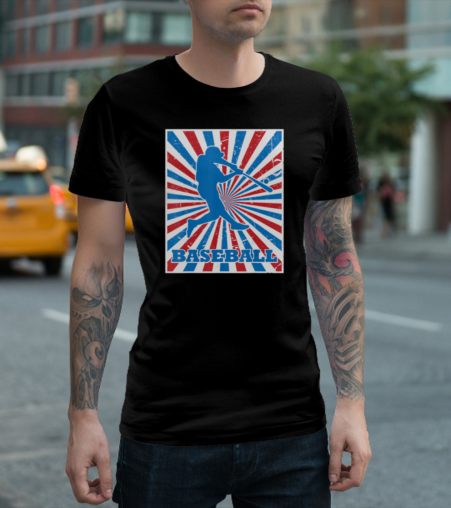 Vintage American Baseball Red White Blue Str Baseball Player T-Shirt