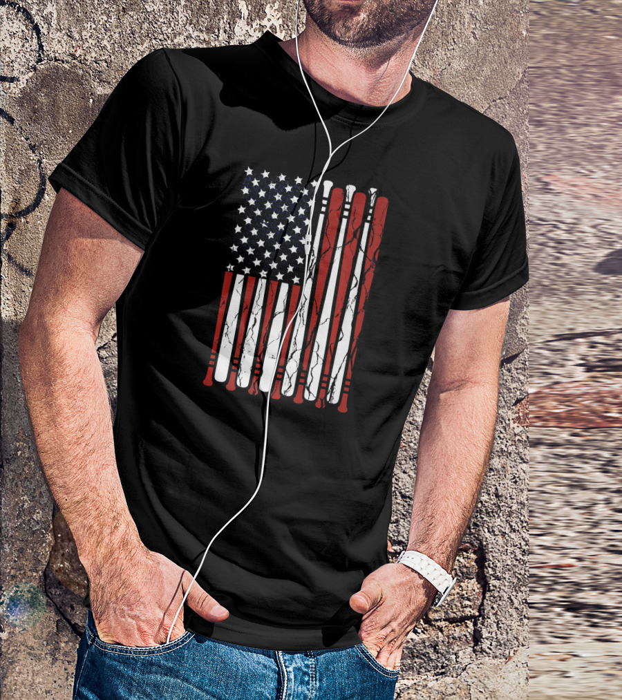 Vintage Distressed American Flag With Baseball Bats T-Shirt