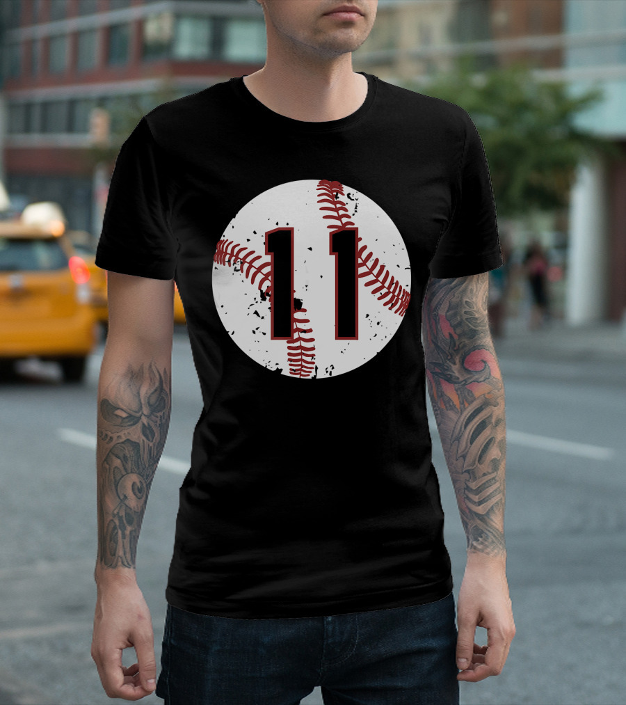 Vintage Baseball Number 11 Cool Softball Circle T-Shirt