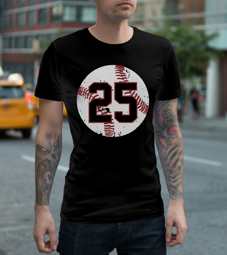 Vintage Baseball Number 25 Circle Pattern Cool Sof T-Shirt