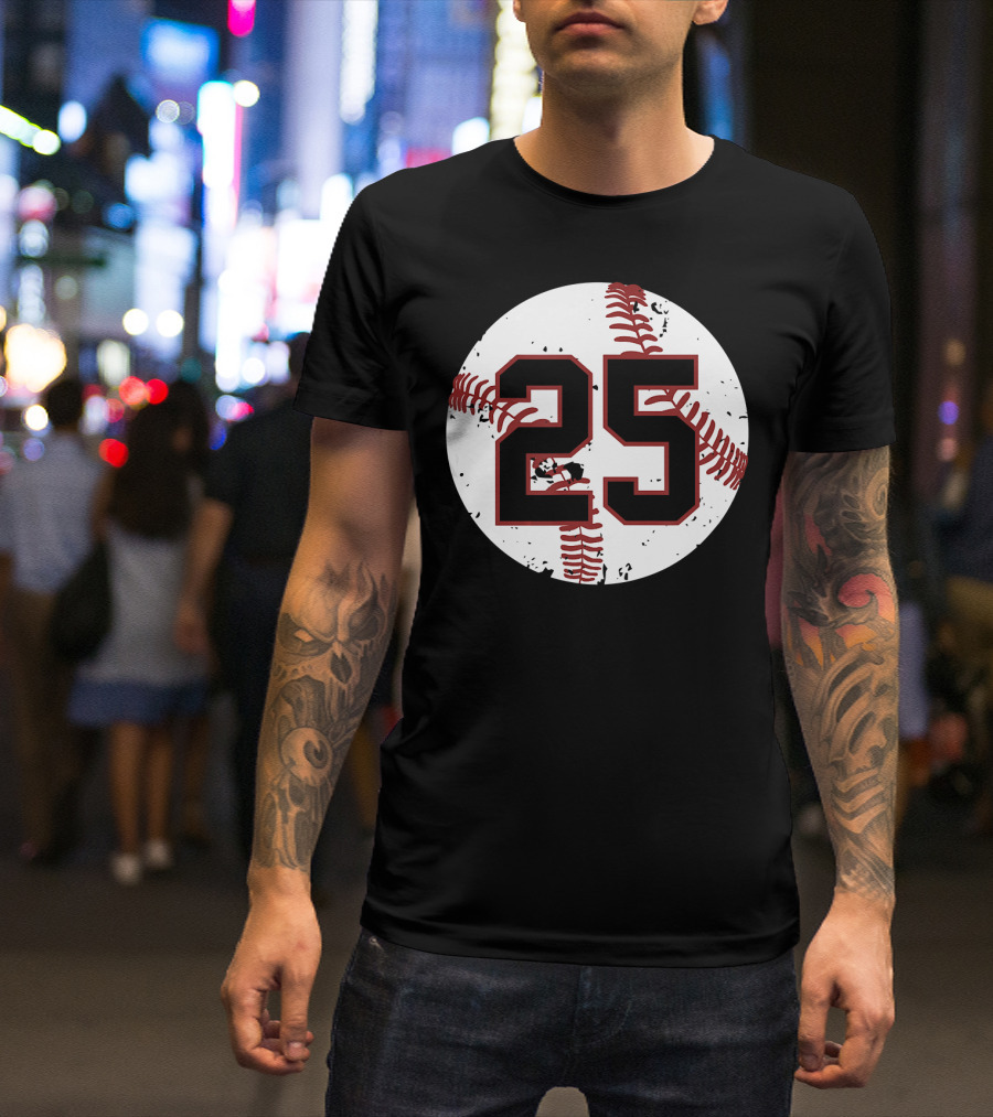 Vintage Baseball Number 25 Circle Pattern Cool Sof T-Shirt