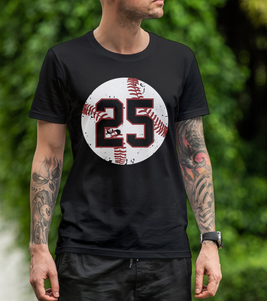 Vintage Baseball Number 25 Circle Pattern Cool Sof T-Shirt