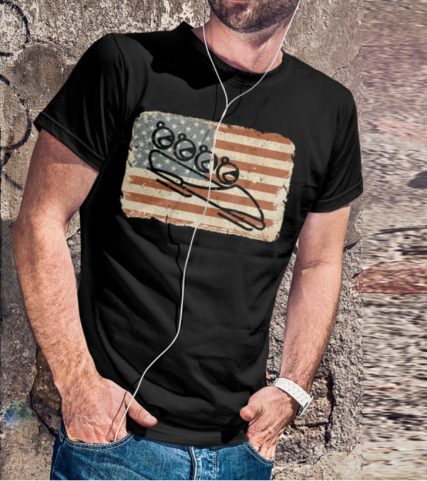 Vintage Bobsled Team On Distressed American Flag Background T-Shirt