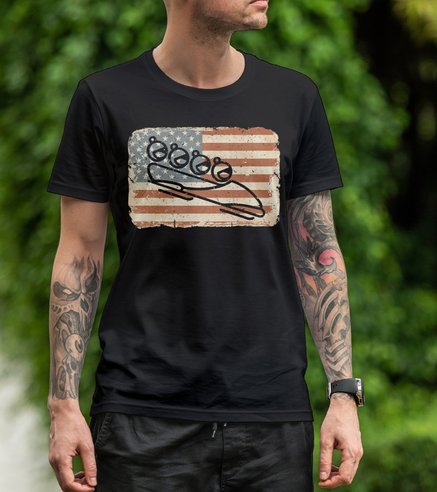 Vintage Bobsled Team On Distressed American Flag Background T-Shirt