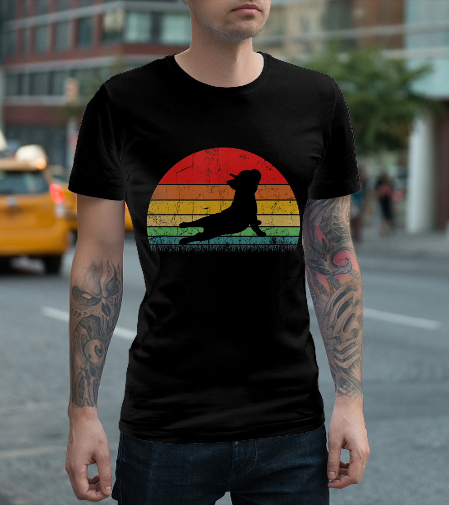 Vintage Yoga Bulldog Silhouette Sunset Frenchie T-Shirt