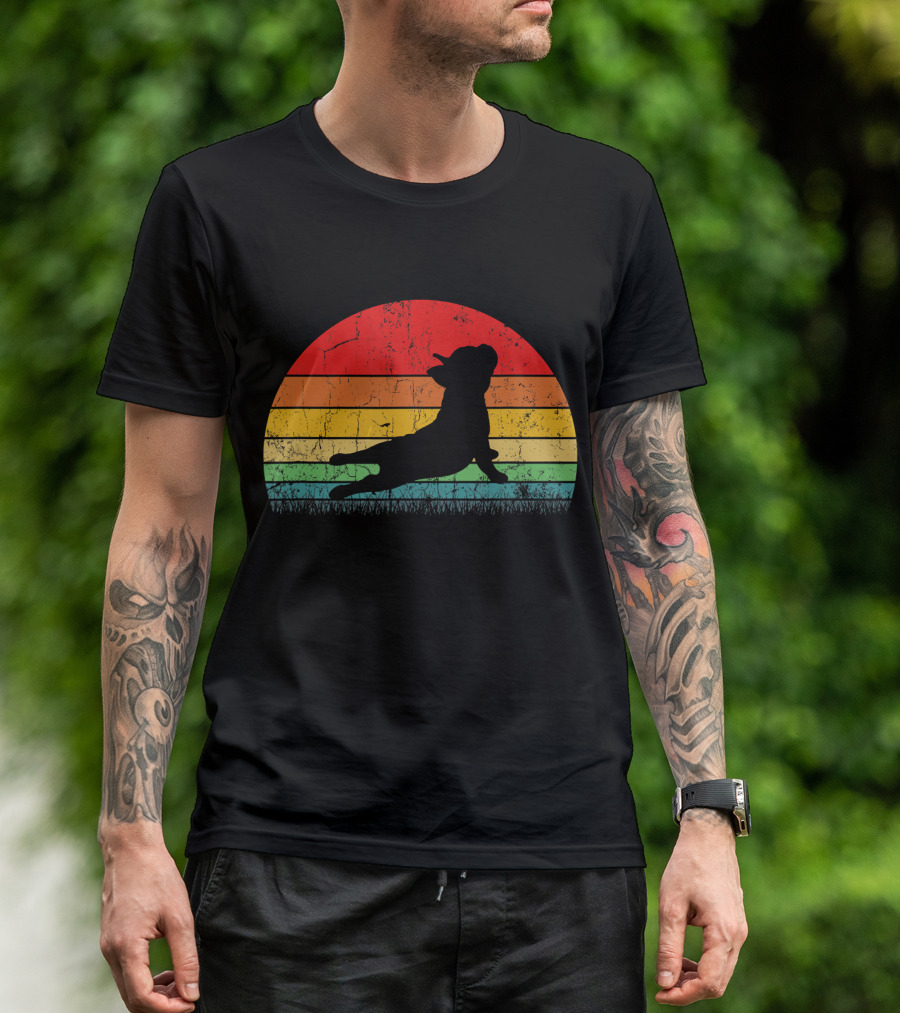 Vintage Yoga Bulldog Silhouette Sunset Frenchie T-Shirt