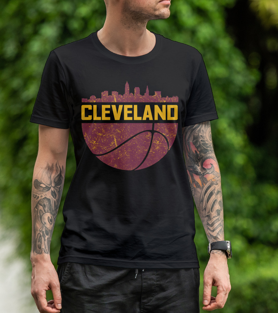 Vintage Cleveland Ohio Cityscape Skyline Basketball T-Shirt