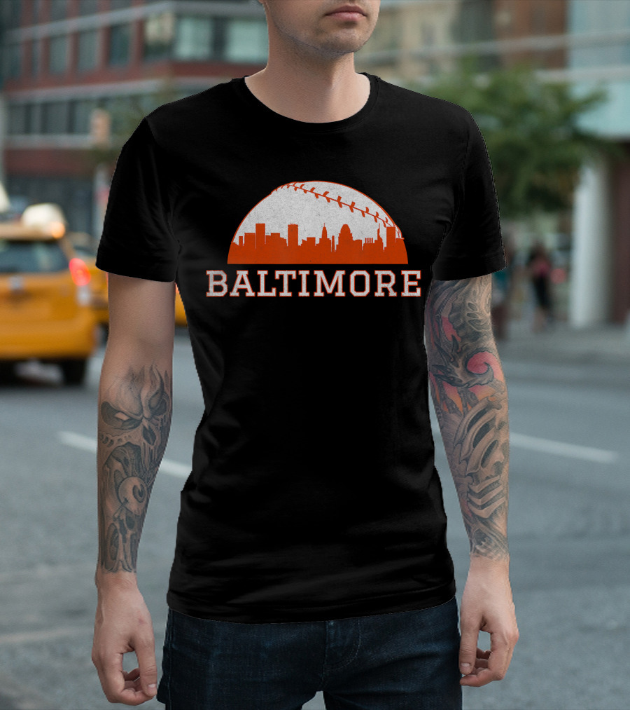 Baltimore Vintage Skyline With Baseball T-Shirt