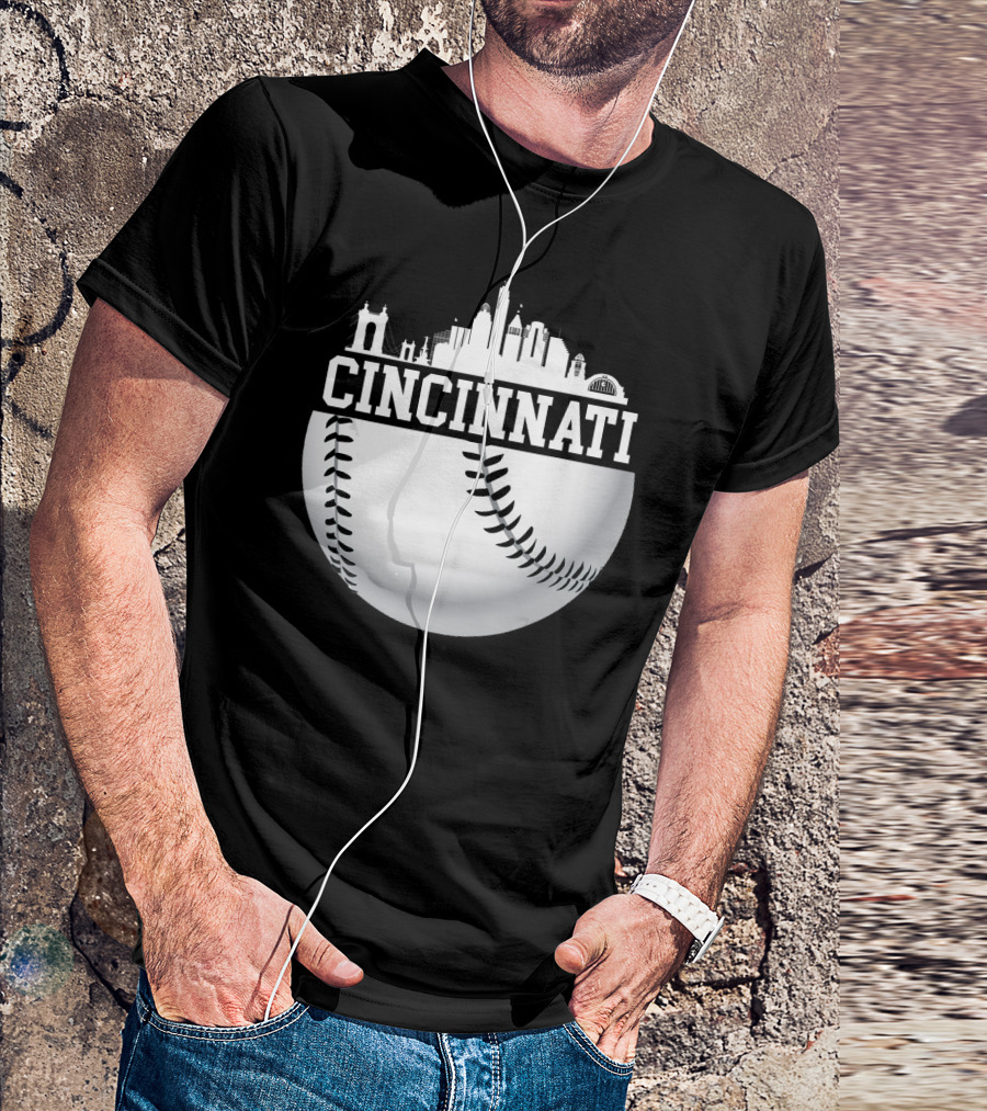 Cincinnati Skyline Baseball Vintage Downtown Cityscape T-Shirt