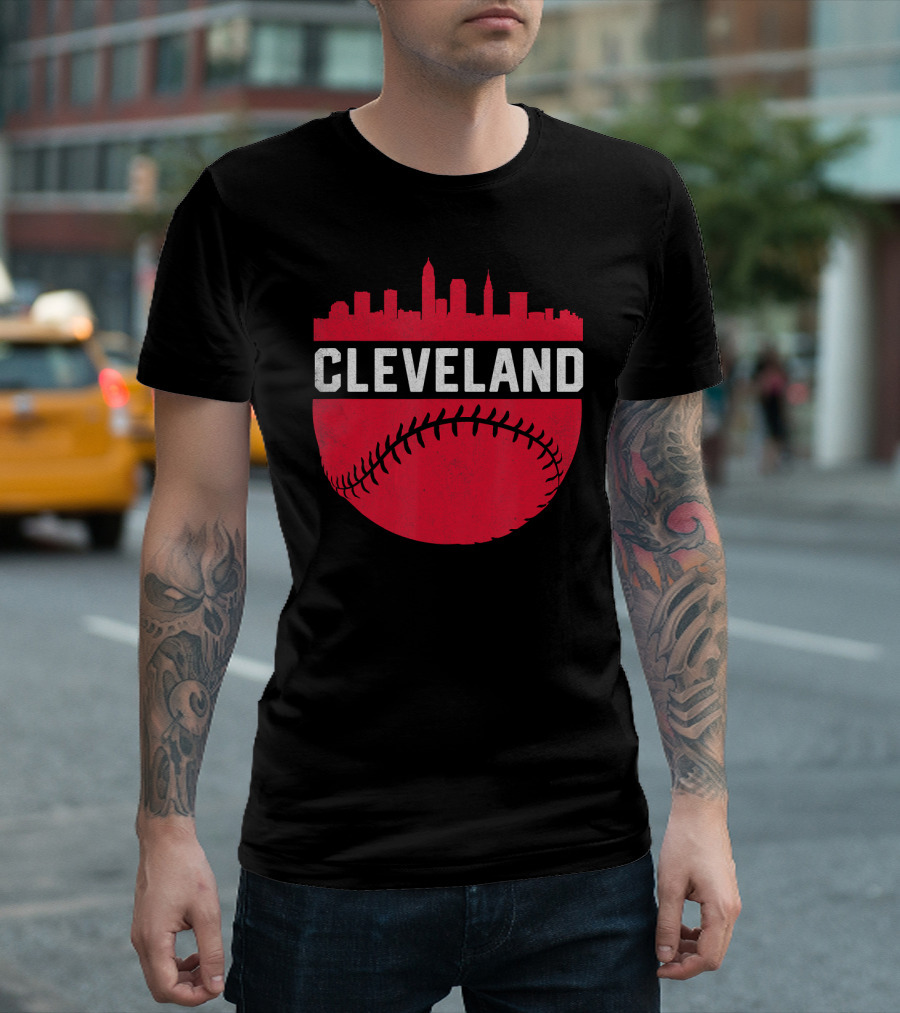 Cleveland Ohio Vintage Skyline Baseball T-Shirt