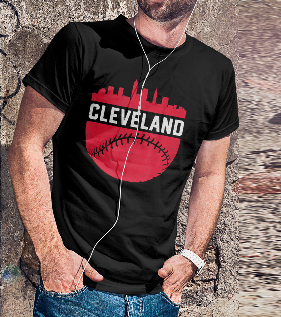 Cleveland Ohio Vintage Skyline Baseball T-Shirt
