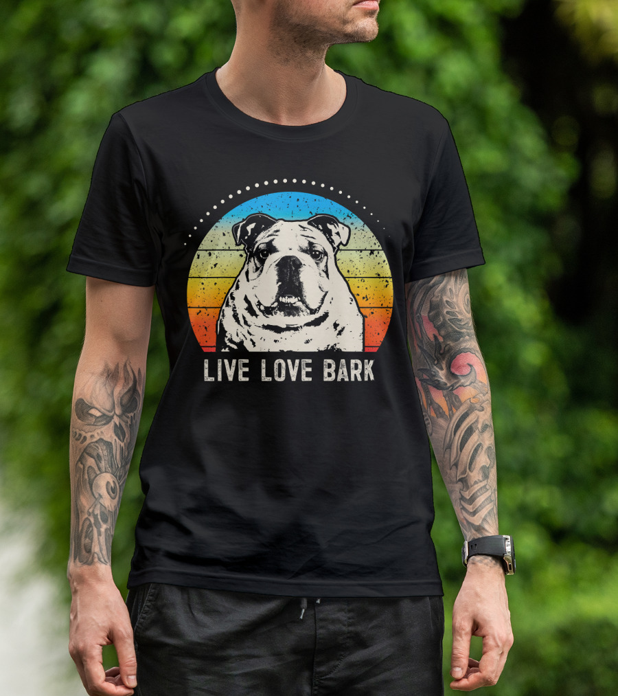 Live Love Bark Vintage English Bulldog Retro Sunset T-Shirt