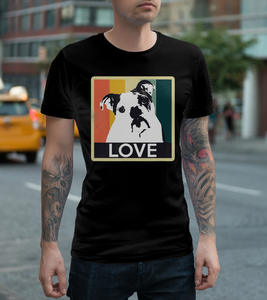 Vintage English Bulldog Love Retro Style Stripes T-Shirt