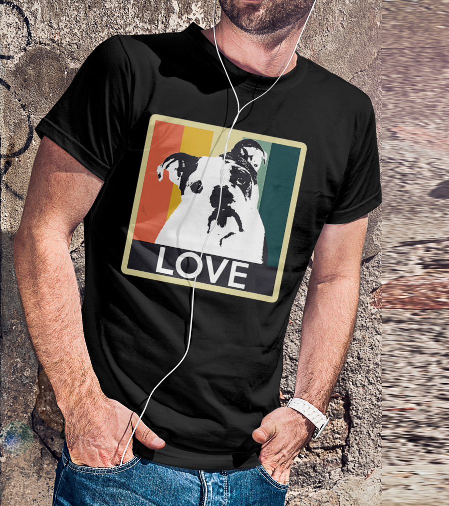 Vintage English Bulldog Love Retro Style Stripes T-Shirt