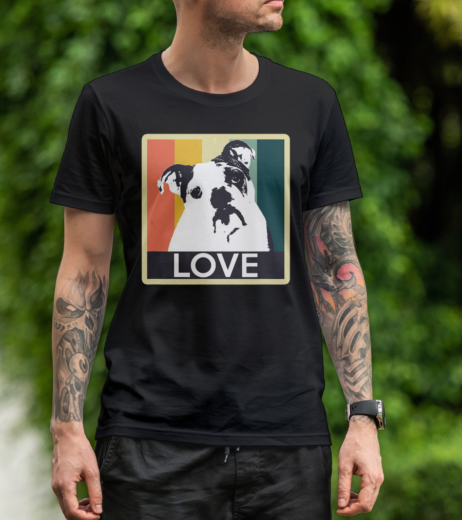 Vintage English Bulldog Love Retro Style Stripes T-Shirt