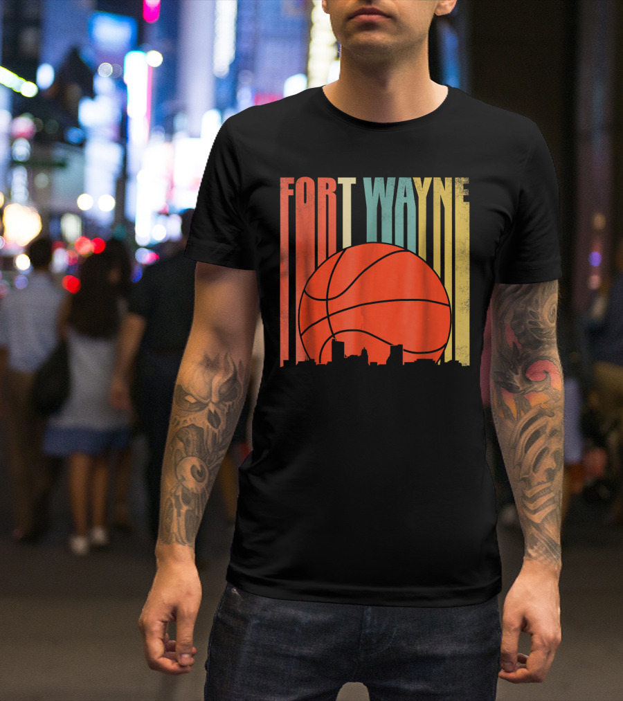 Fort Wayne Indiana Vintage Basketball Skyline Retro T-Shirt