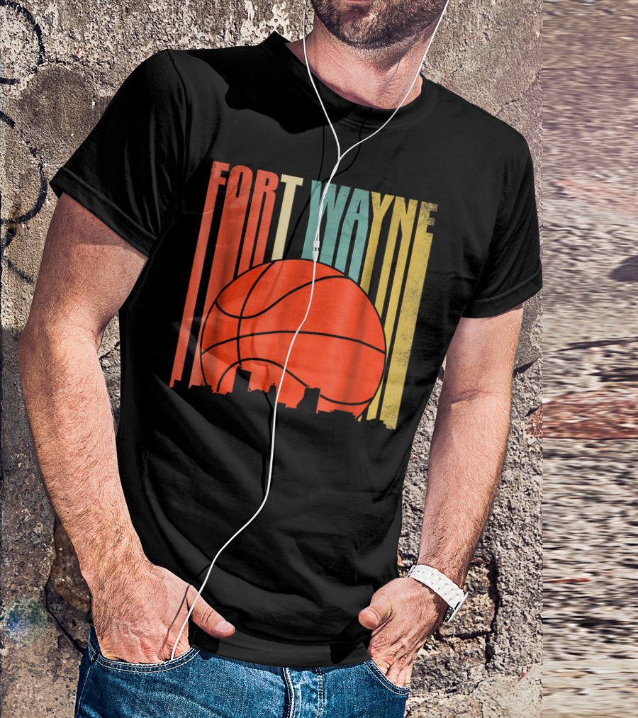 Fort Wayne Indiana Vintage Basketball Skyline Retro T-Shirt