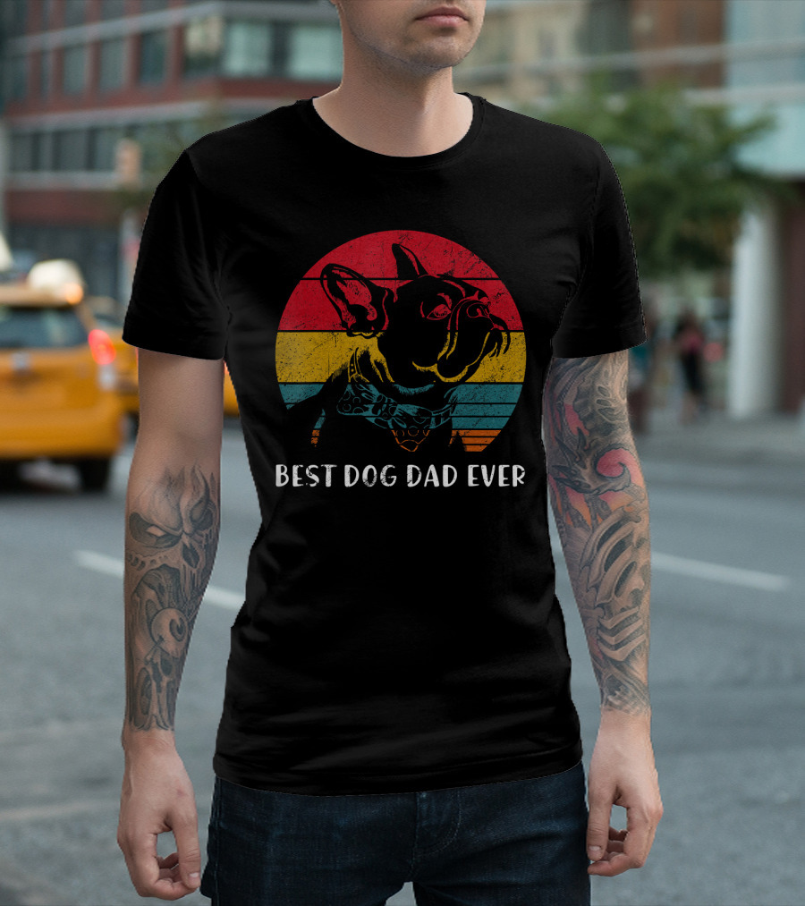 Best Dog Dad Ever Vintage French Bulldog Retro Colors T-Shirt