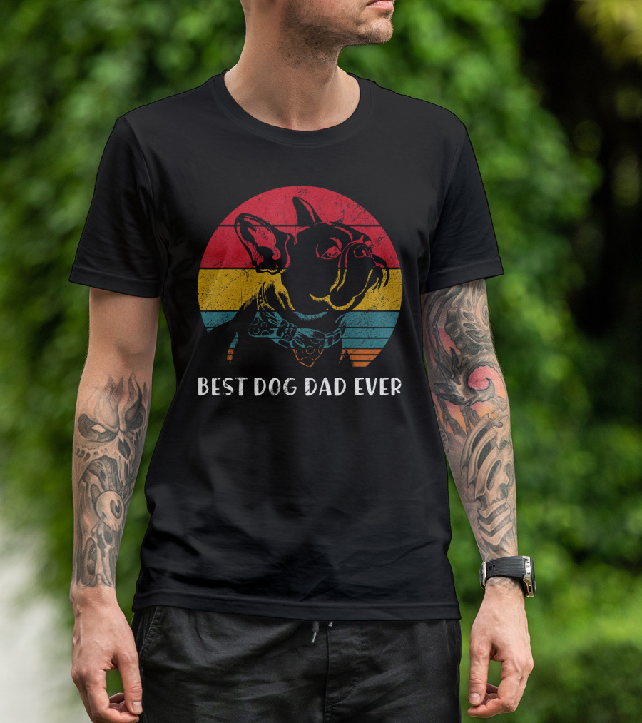 Best Dog Dad Ever Vintage French Bulldog Retro Colors T-Shirt