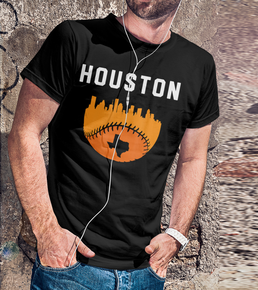 Houston Texas Cityscape Vintage Baseball Skyline T-Shirt