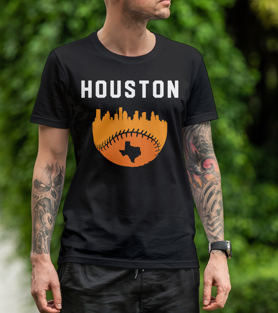 Houston Texas Cityscape Vintage Baseball Skyline T-Shirt