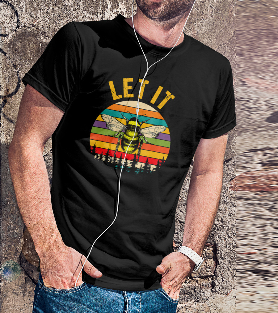 Vintage Let It Bee Retro Sunset Forest Stripes T-Shirt