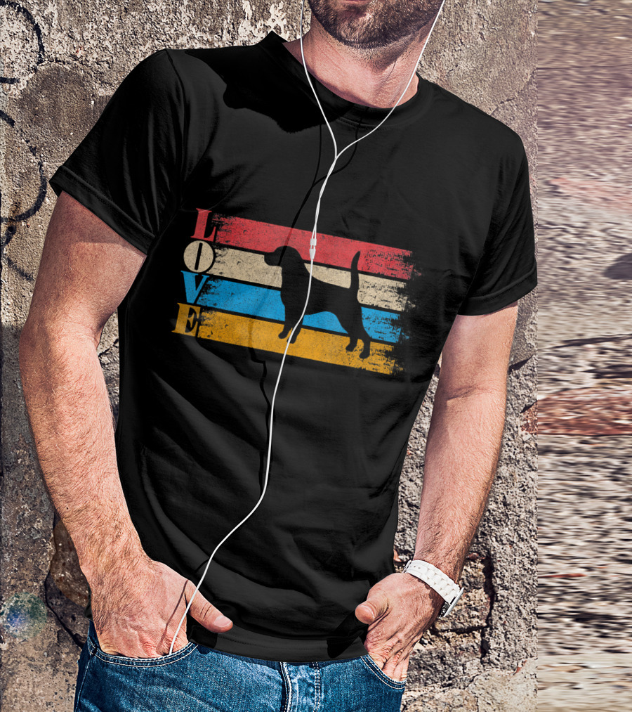 Vintage Love Beagle Dog Silhouette Stripes T-Shirt