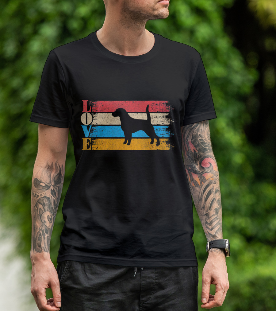 Vintage Love Beagle Dog Silhouette Stripes T-Shirt