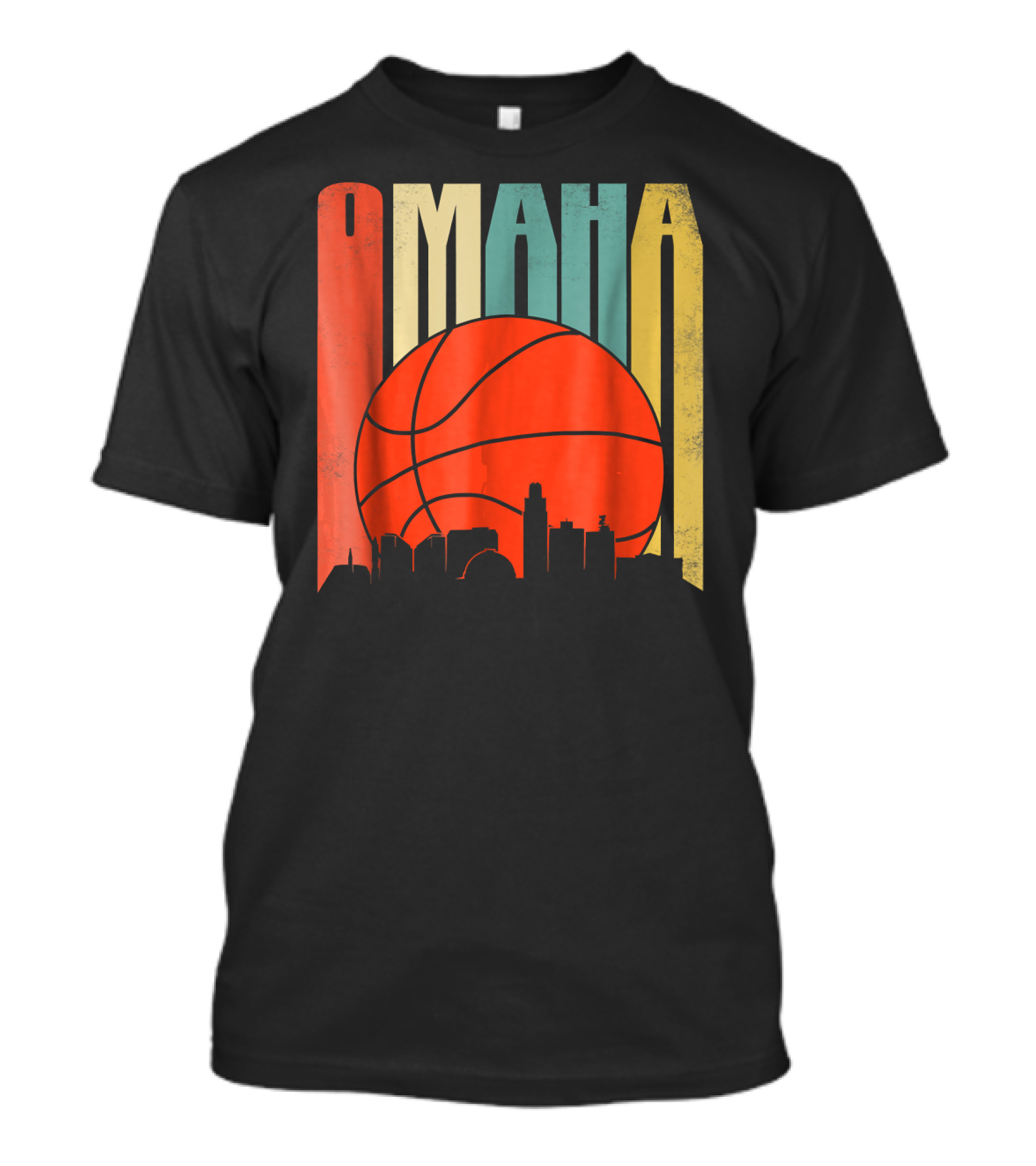 Vintage Omaha Nebraska Basketball Skyline Retro T-Shirt
