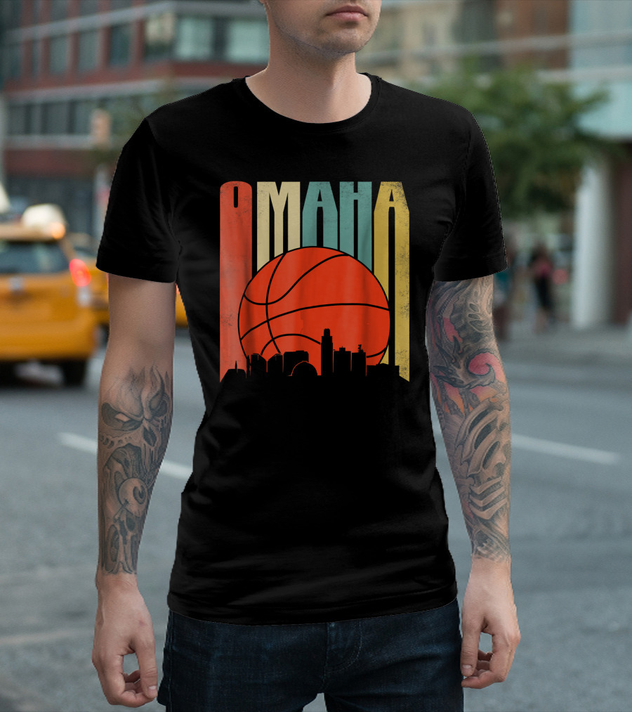 Vintage Omaha Nebraska Basketball Skyline Retro T-Shirt
