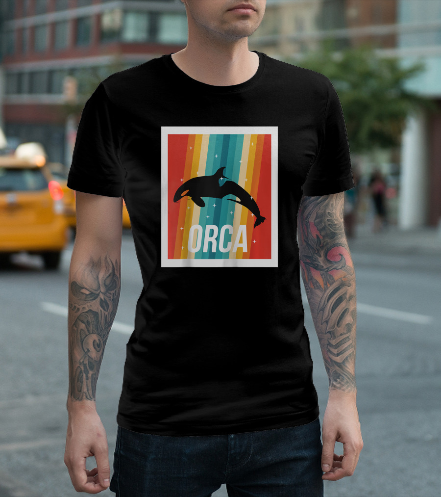 Vintage Orca Killer Whale Rainbow Stripes Retro Raglan Baseb T-Shirt