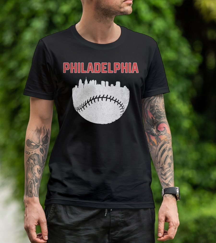 Philadelphia Cityscape Baseball T-Shirt
