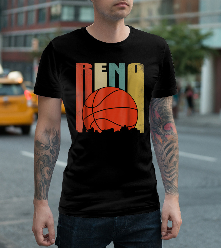 Reno Nevada Retro Basketball Skyline T-Shirt