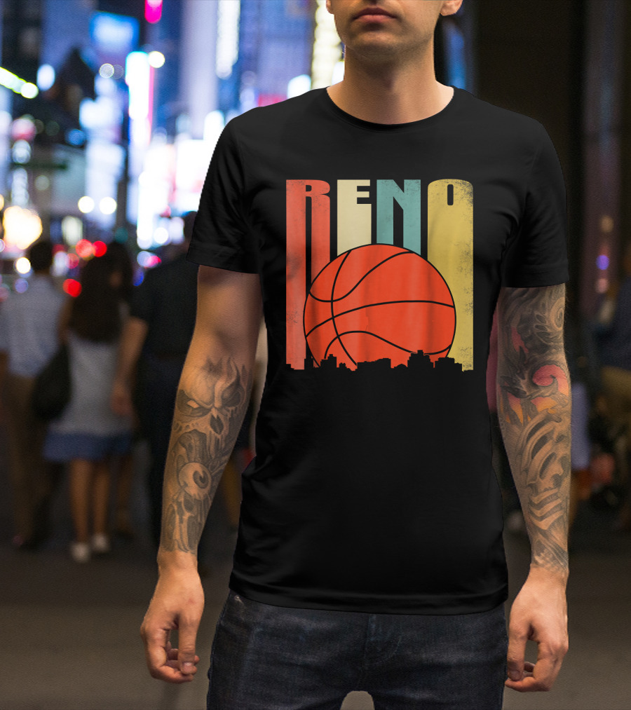Reno Nevada Retro Basketball Skyline T-Shirt