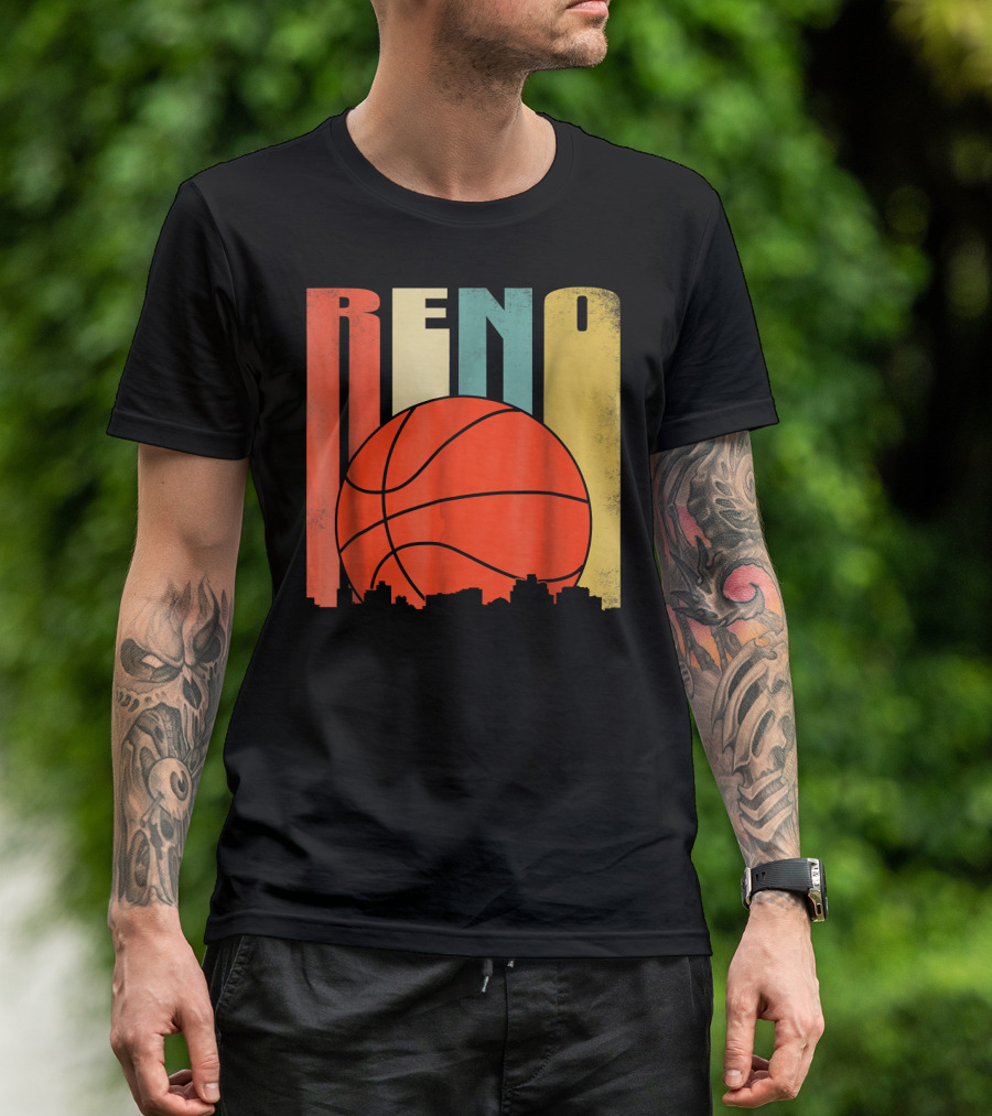 Reno Nevada Retro Basketball Skyline T-Shirt
