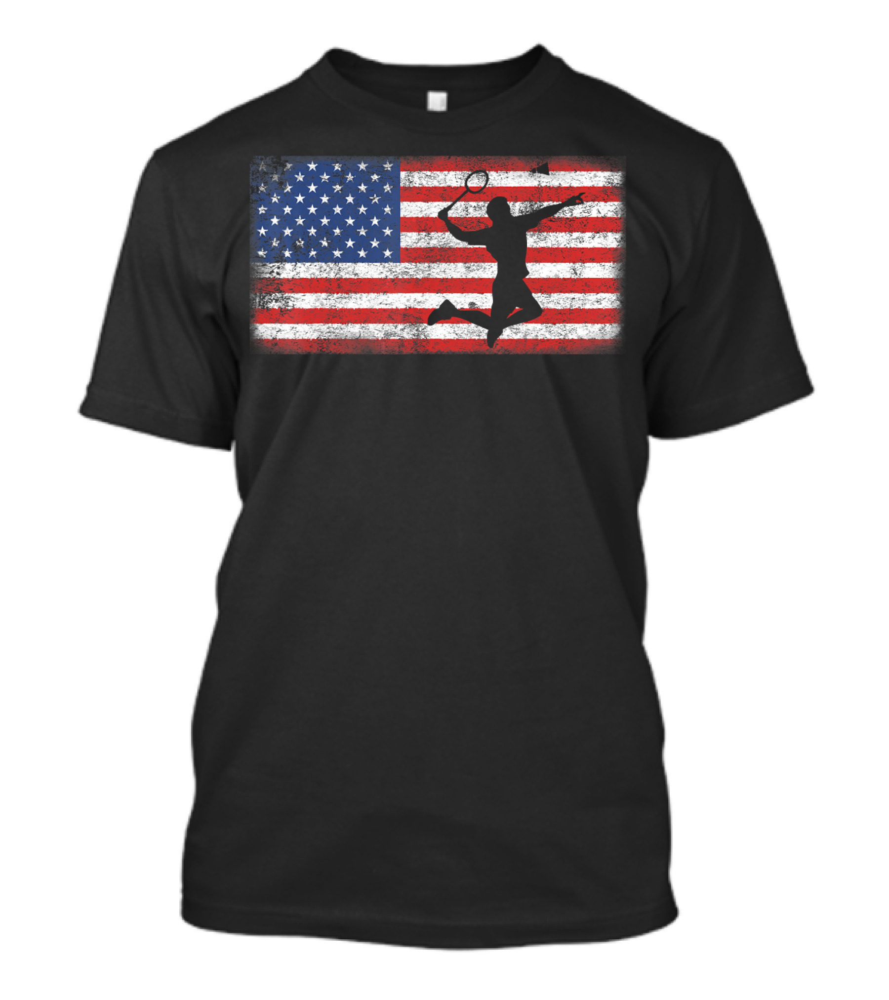 Vintage American Flag Badminton Player Silhouette Jumping Over T-Shirt