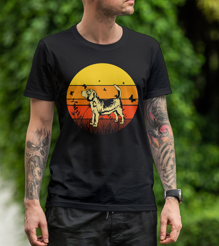 Vintage Beagle Sun With Butterflies And Grass T-Shirt