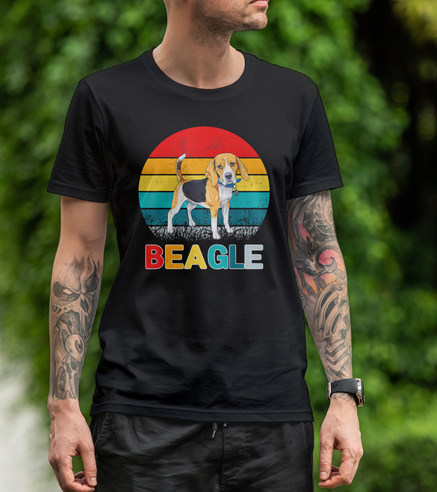 Vintage Beagle Retro Stripes Graphics T-Shirt
